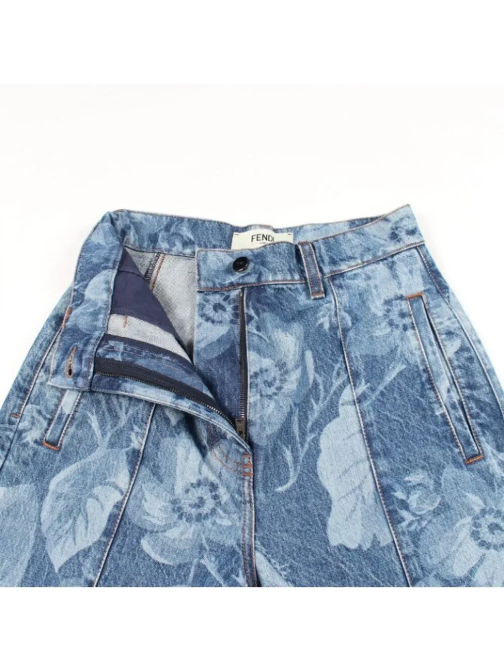 Fendi Denim Pants Floral Pattern Cotton
